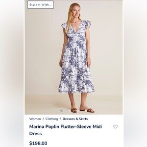 Vineyard Vines Marina Poplin Flutter-Sleeve Midi Dress